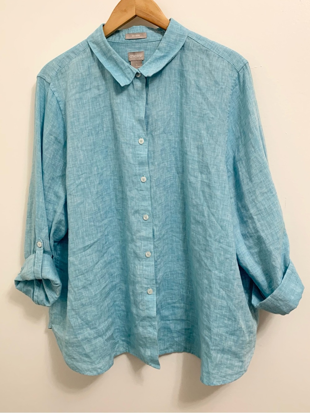 Chicos 100% Linen Casual Button Down Shirt Top 4 - Womens Plus 20/22